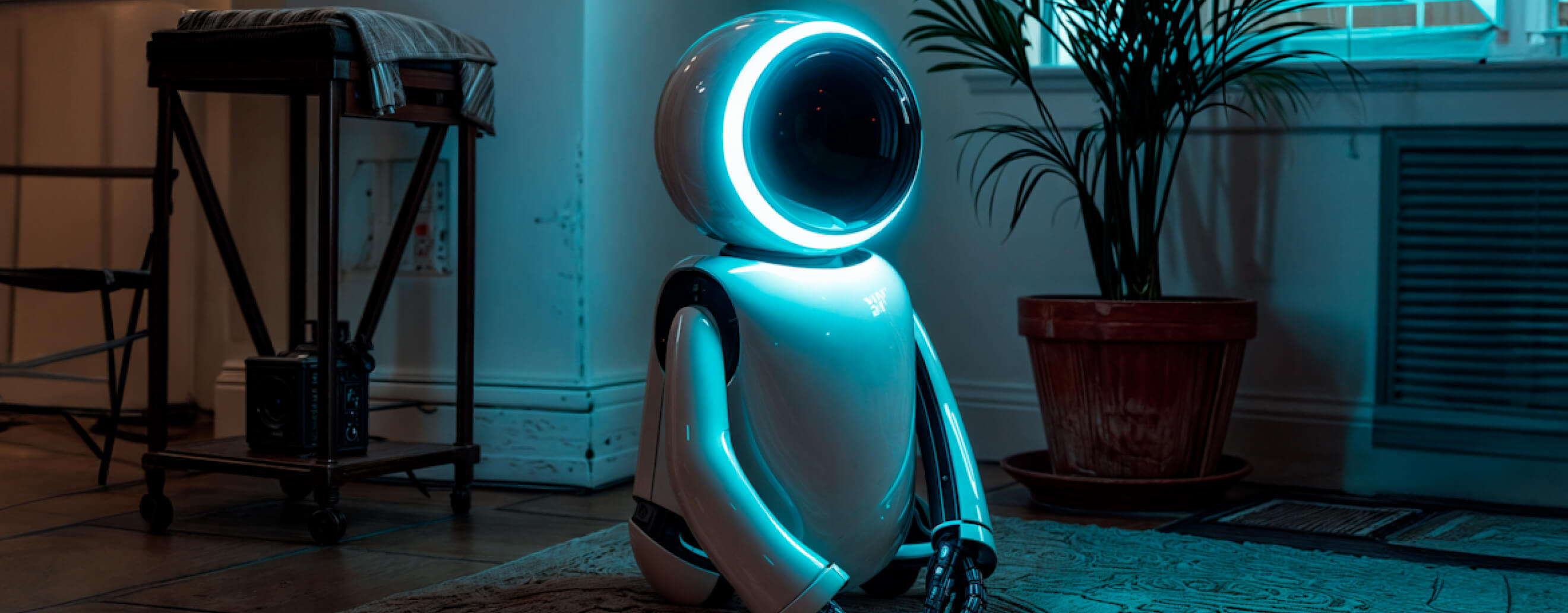 Futuristic home assistant robot indoors