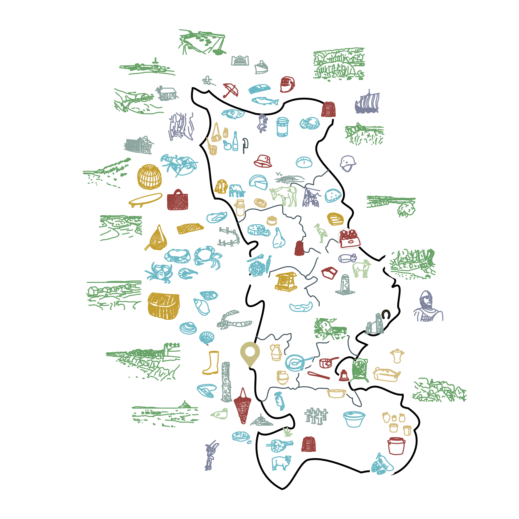 Carte des éléments caractéristiques de la culture du territoire de la Manche