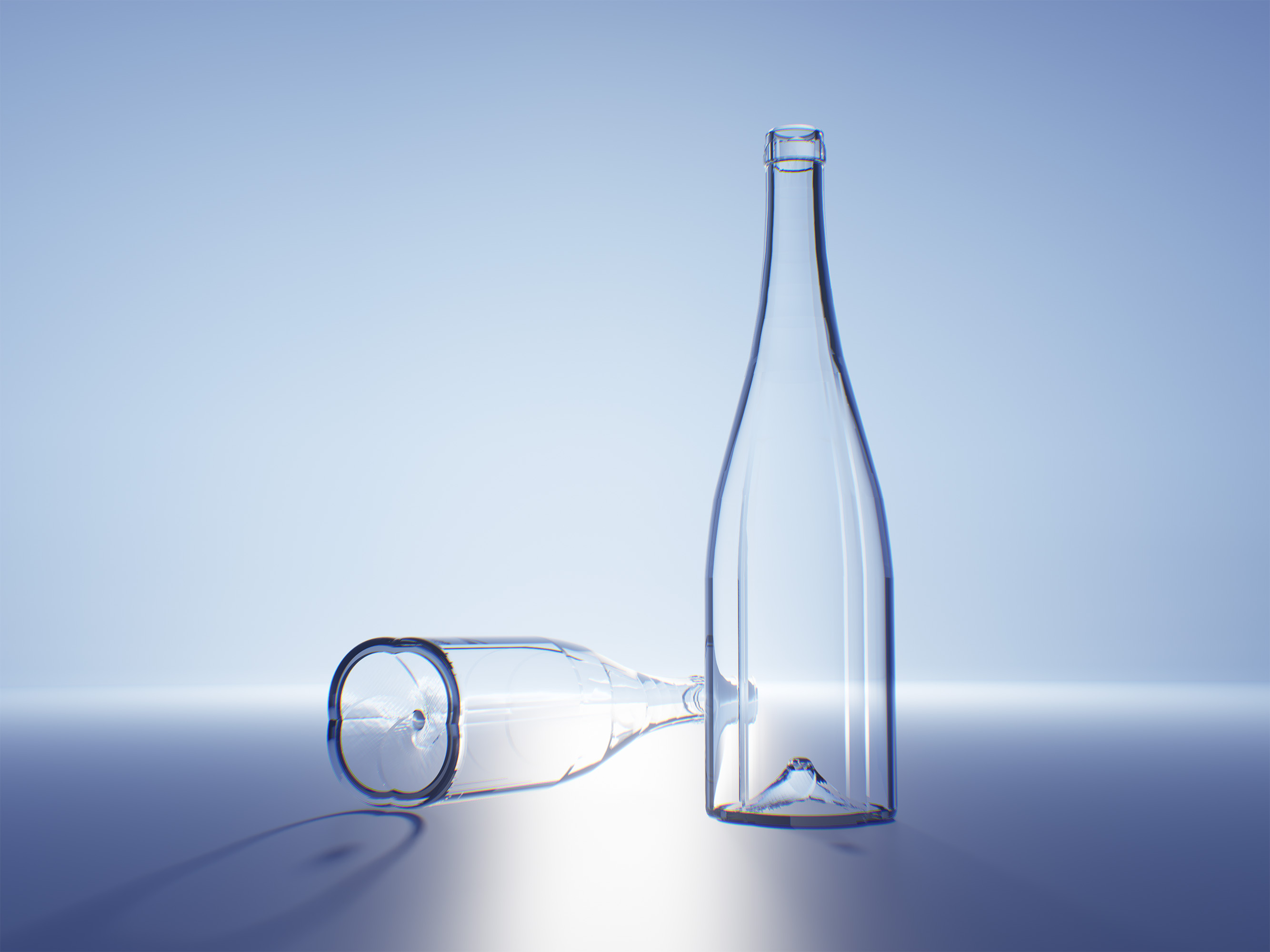 Rendu de la bouteille sur fond bleu