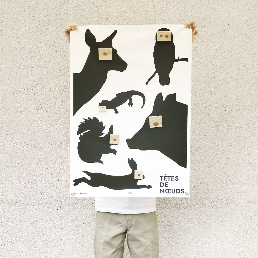 Poster Têtes de nœuds, montrant des têtes d'animaux de la forêt 