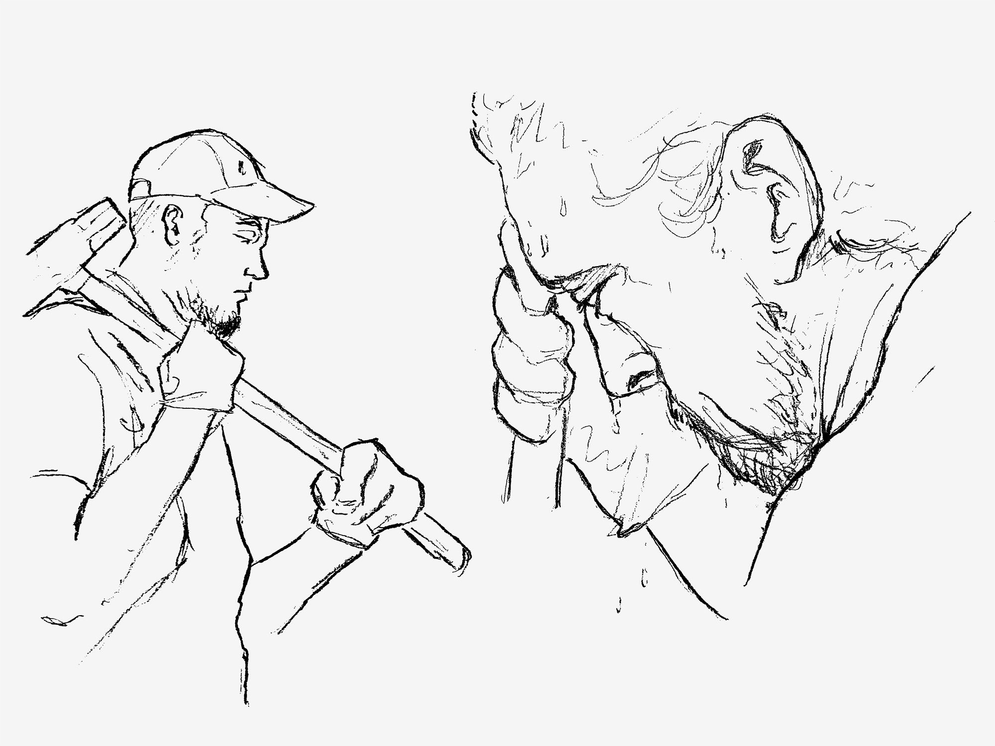 Croquis de deux forgerons en action
