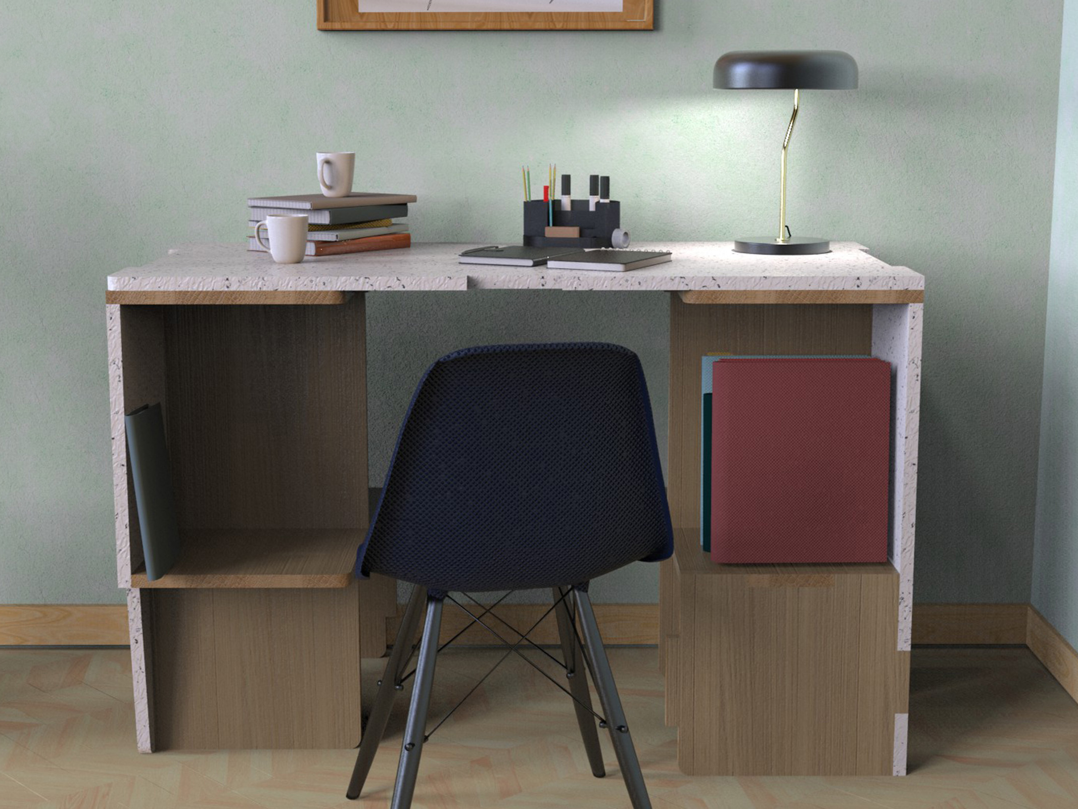 Rendu du mobilier modulable sous la forme d'un bureau de travail