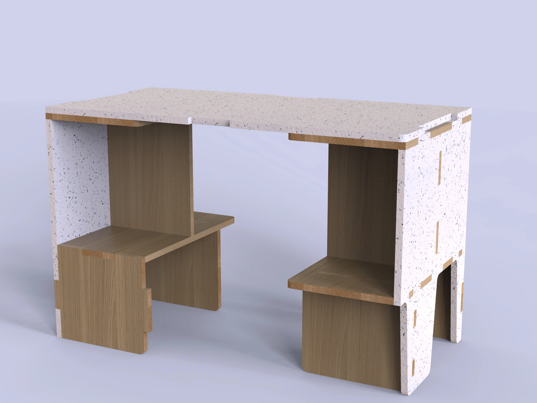Rendu sur fond blanc du mobilier modulable sous la forme d'un bureau de travail