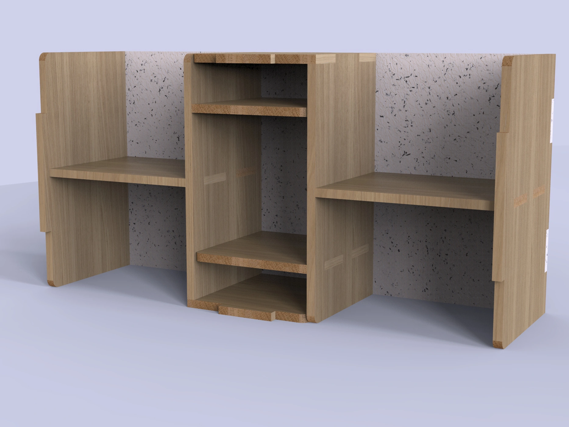 Rendu sur fond blanc du mobilier modulable sous la forme d'un meuble de rangement