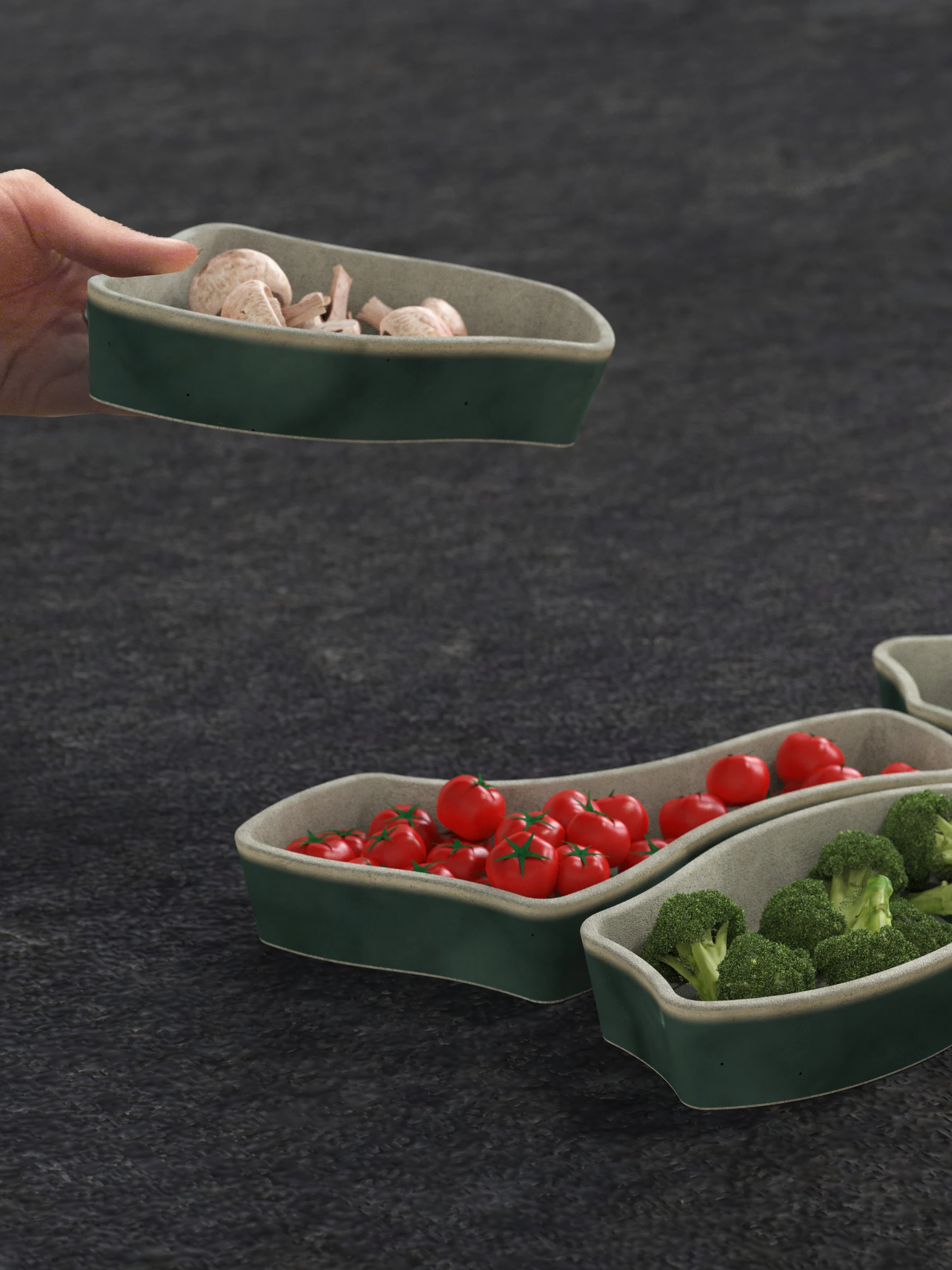 Mise en situation du plateau rempli de différents aliments