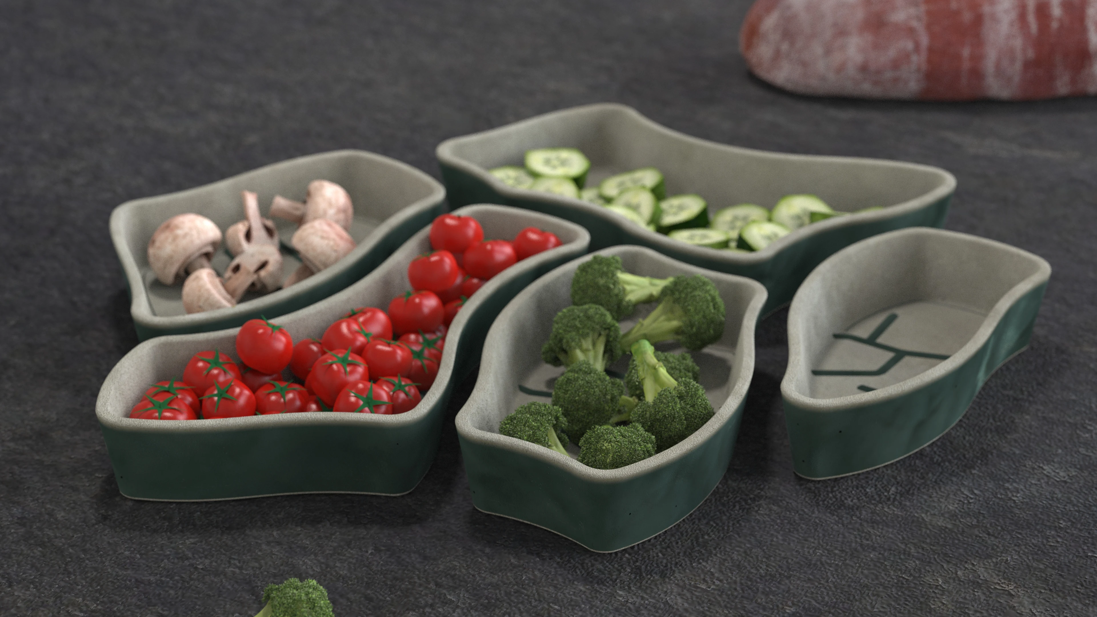 Mise en situation du plateau rempli de différents aliments