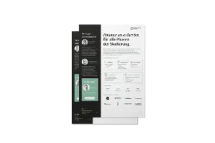 Zwei Dokumente mit Text und Logos, das vordere Dokument betont Stipendienförderung und Partnerschaften.