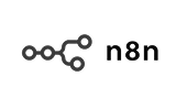 n8n-Logo mit verbundenen Punkten und Linien in Grau auf schwarzem Hintergrund.