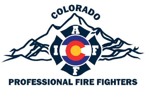 Colorado Professional Fire Fighters emblem with a mountain outline and a stylized fire service Maltese cross.
