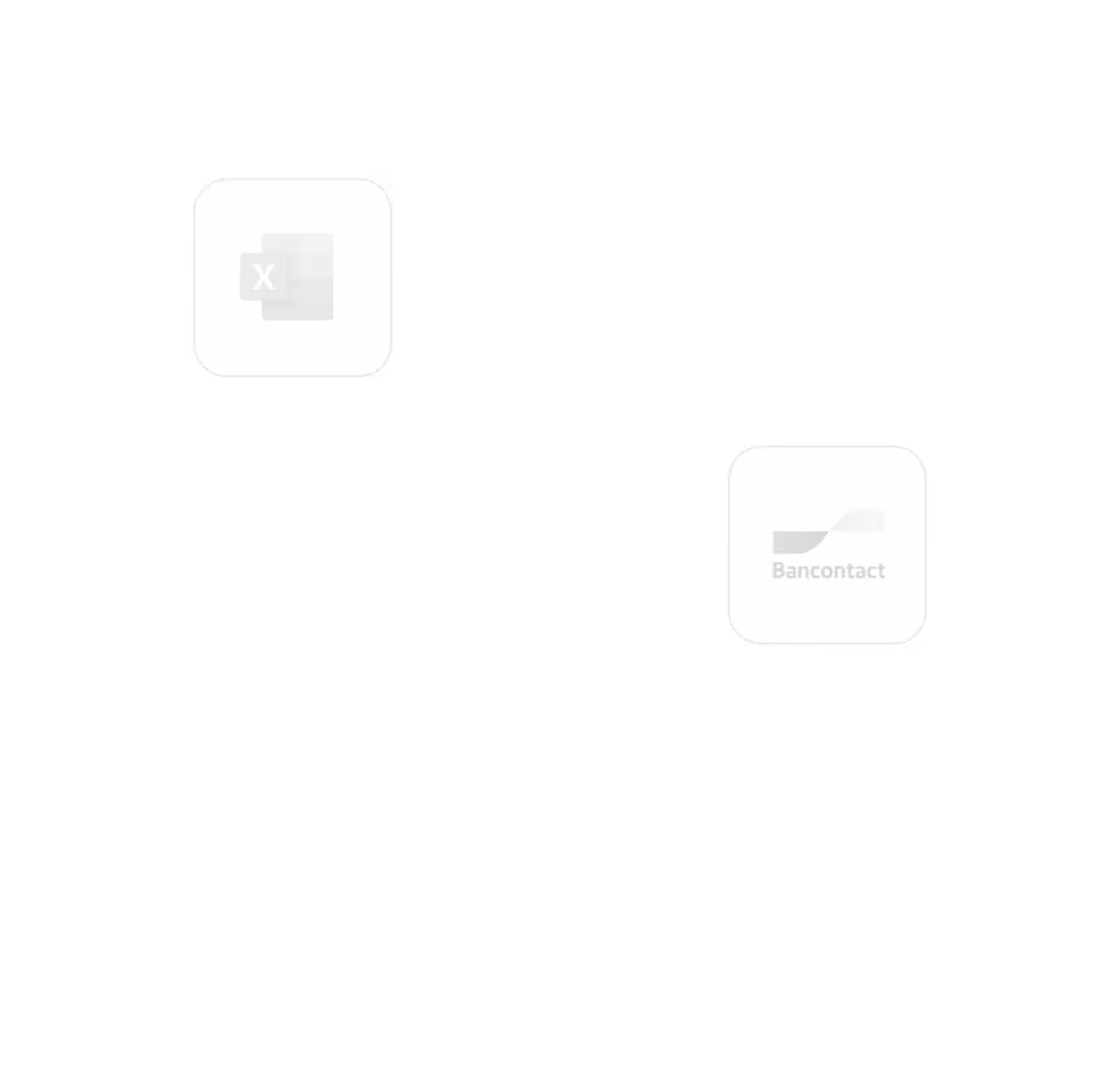 Timeline showing integration of Bancontact and Microsoft Excel icons in 2021 and 2022.