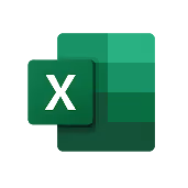 Microsoft Excel logo with green squares and a white X on a dark green background.