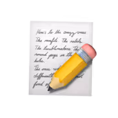 Yellow pencil with pink eraser resting on handwritten notes on white paper.