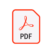 Icon of a PDF document with a red Adobe Acrobat logo on white background.