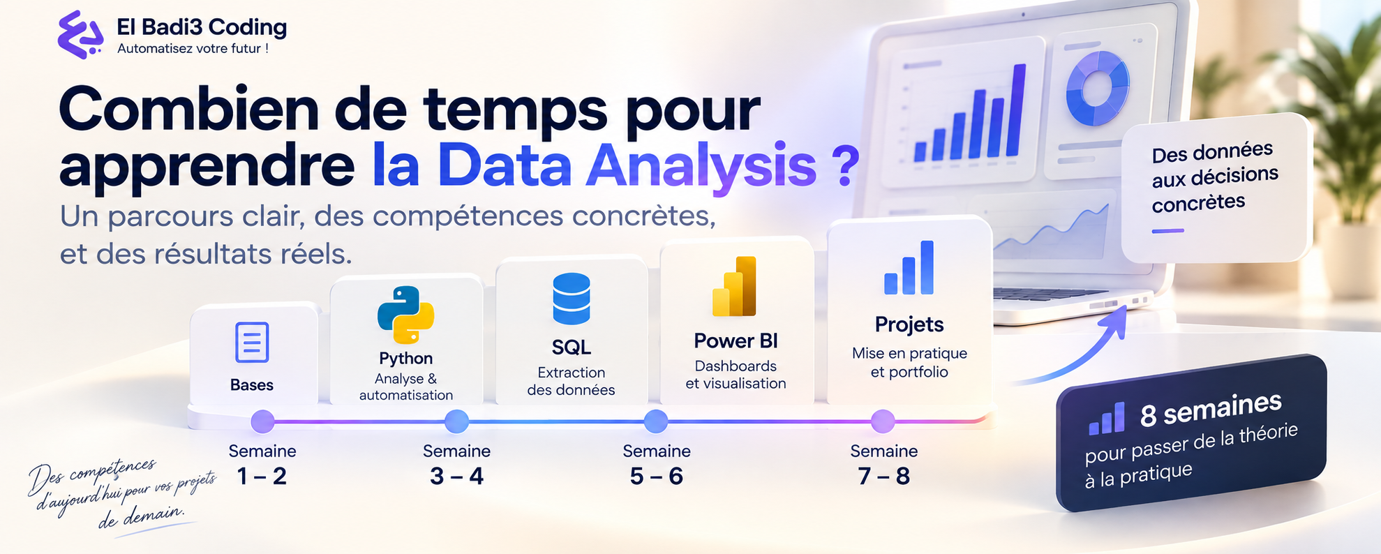 Bootcamp Data Analytics au Maroc : parcours de 8 semaines pour apprendre la Data Analysis avec Python, SQL et Power BI.