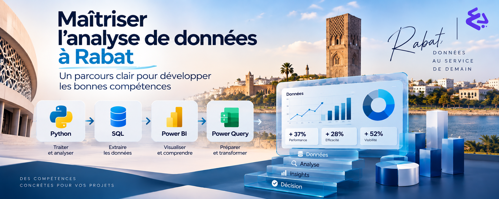 Maîtriser l’analyse de données à Rabat avec Python, SQL, Power BI et Power Query.