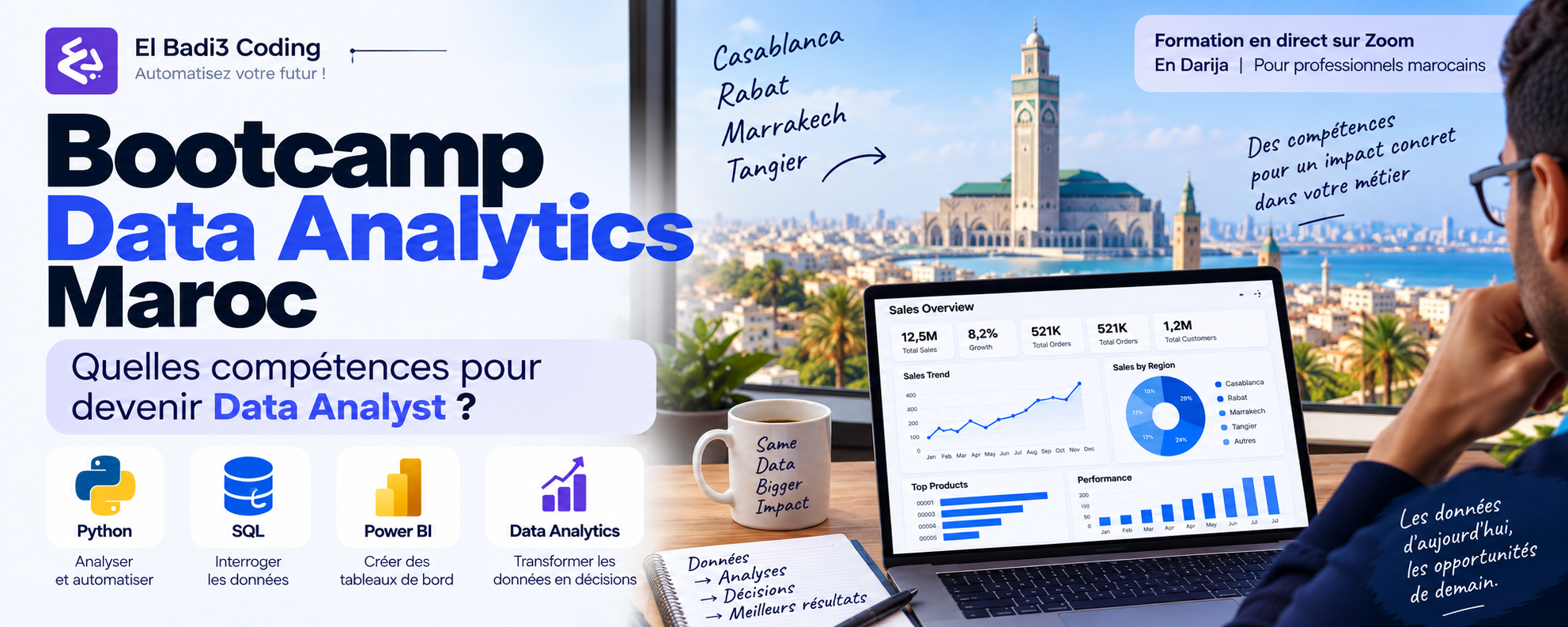 Bootcamp Data Analytics Maroc et compétences essentielles pour devenir Data Analyst : Python, SQL et Power BI