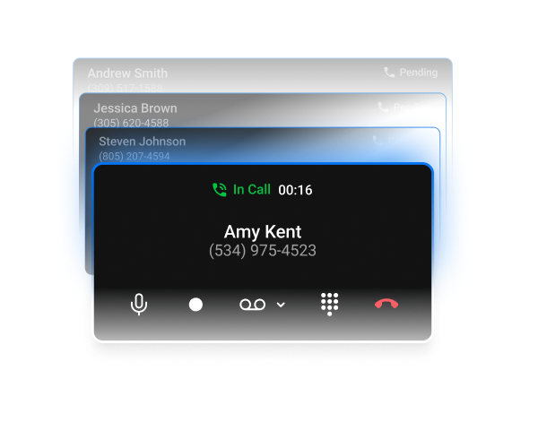 WAVV dialer highlighting the next lead to call