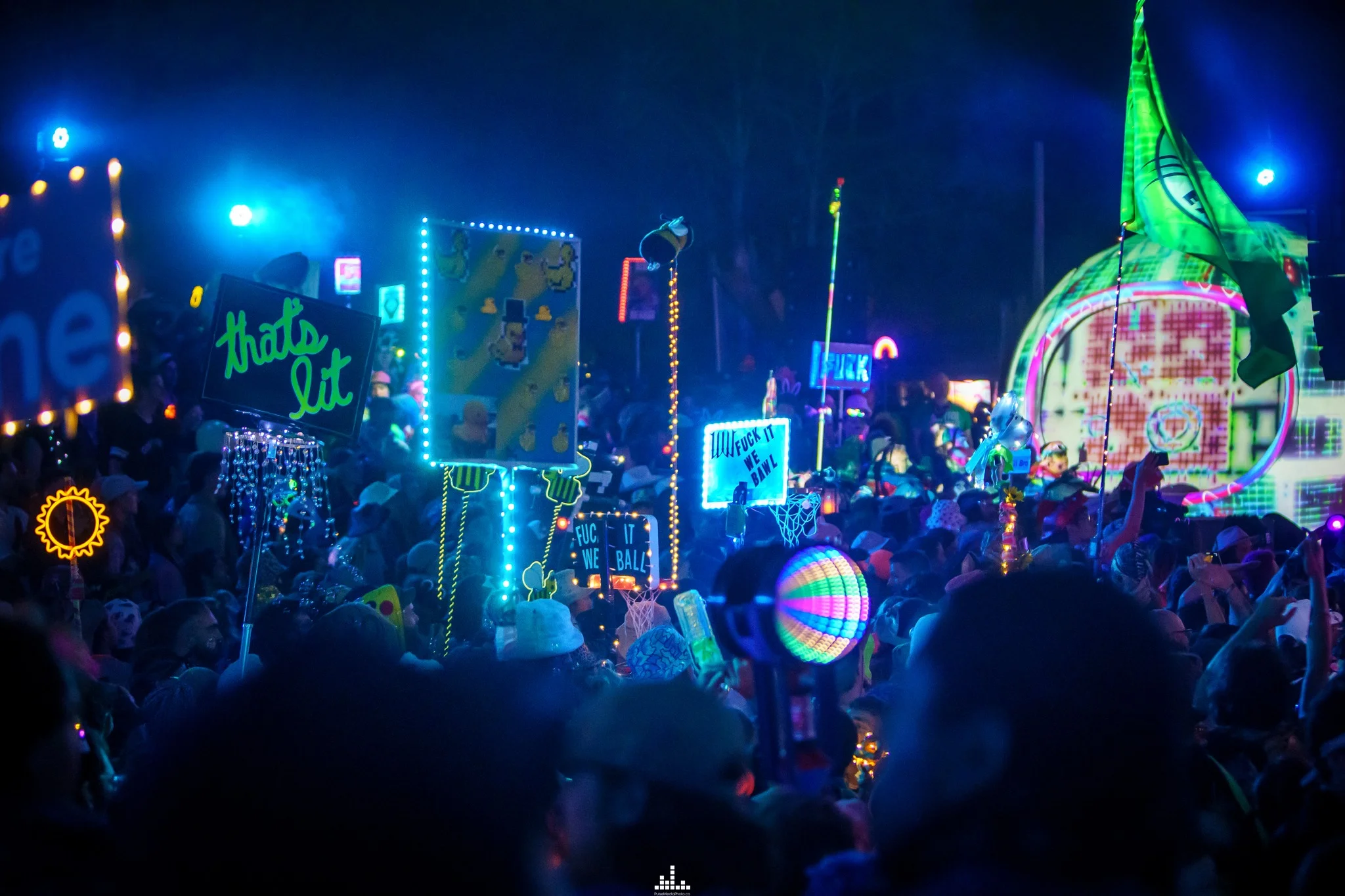 the crowd at Shambhala Music Festival, showing off their unique totems to help their friends find them and artistically express themselves