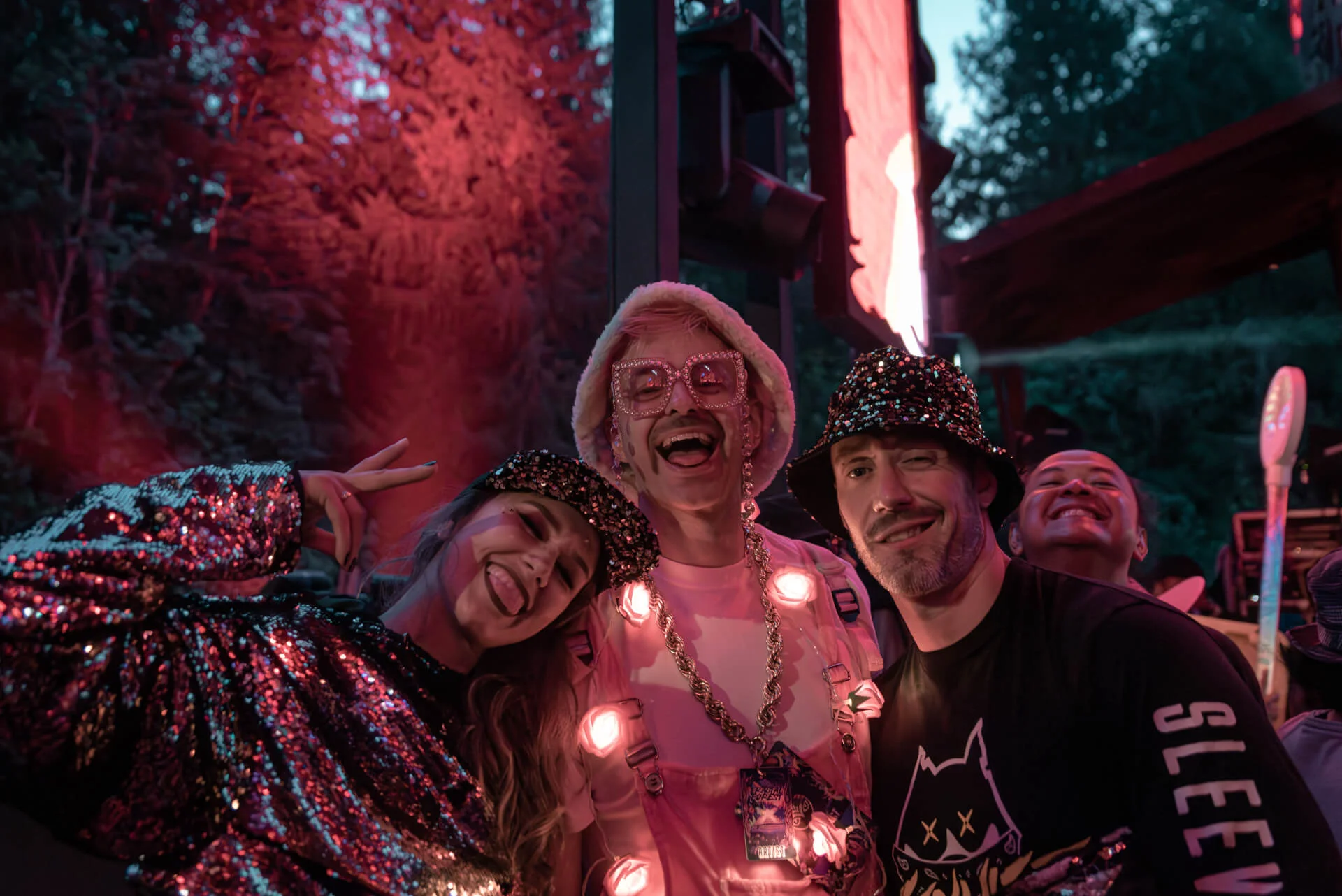 Shambhalovlies enjoying the last light of the day with bright light necklaces and glittered outfits.  Nothing but huge smiles to be found.