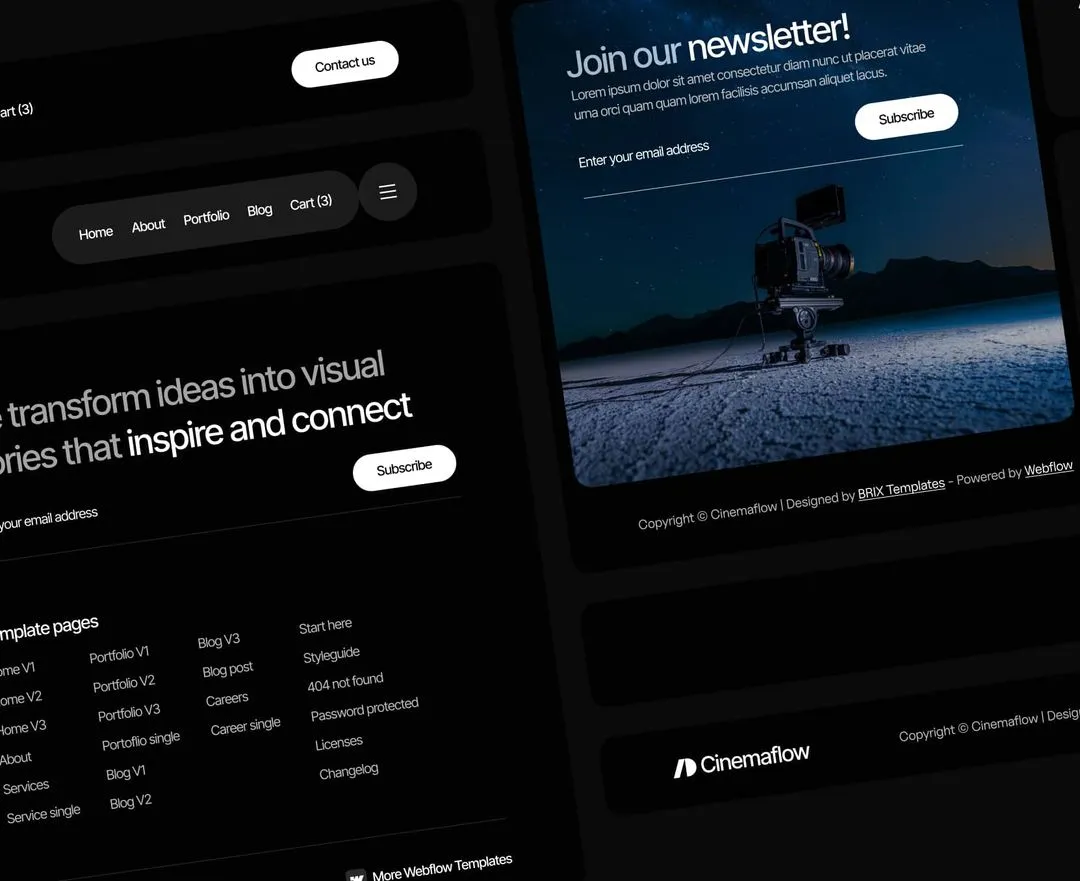 Cinemaflow - Headers and Footers Page - Ultimate Video Agency Webflow Template