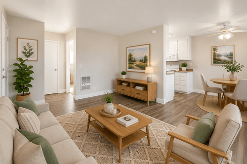 Virtual staged living and dining area