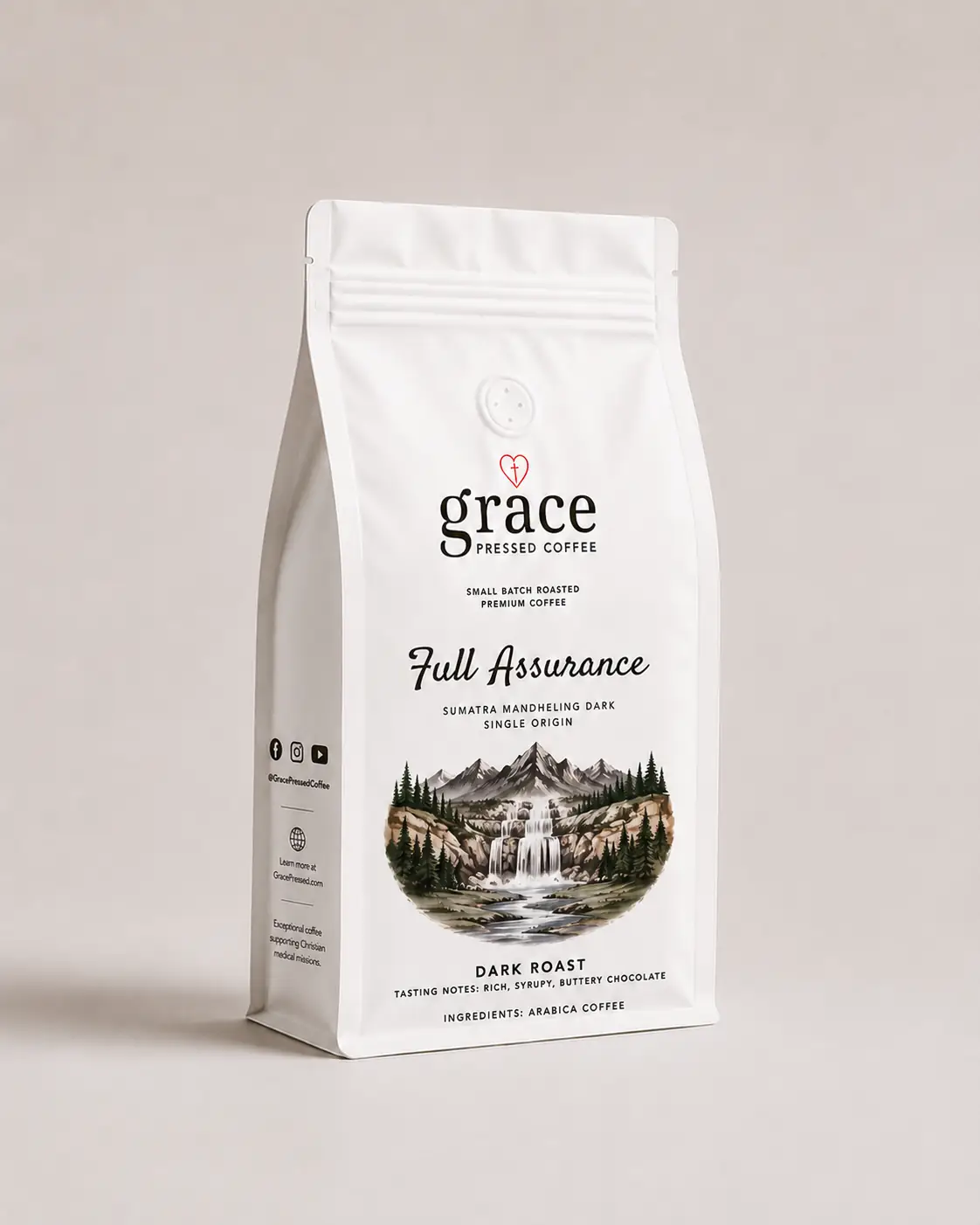 Full Assurance 12 oz coffee bag, Sumatra Mandheling dark roast
