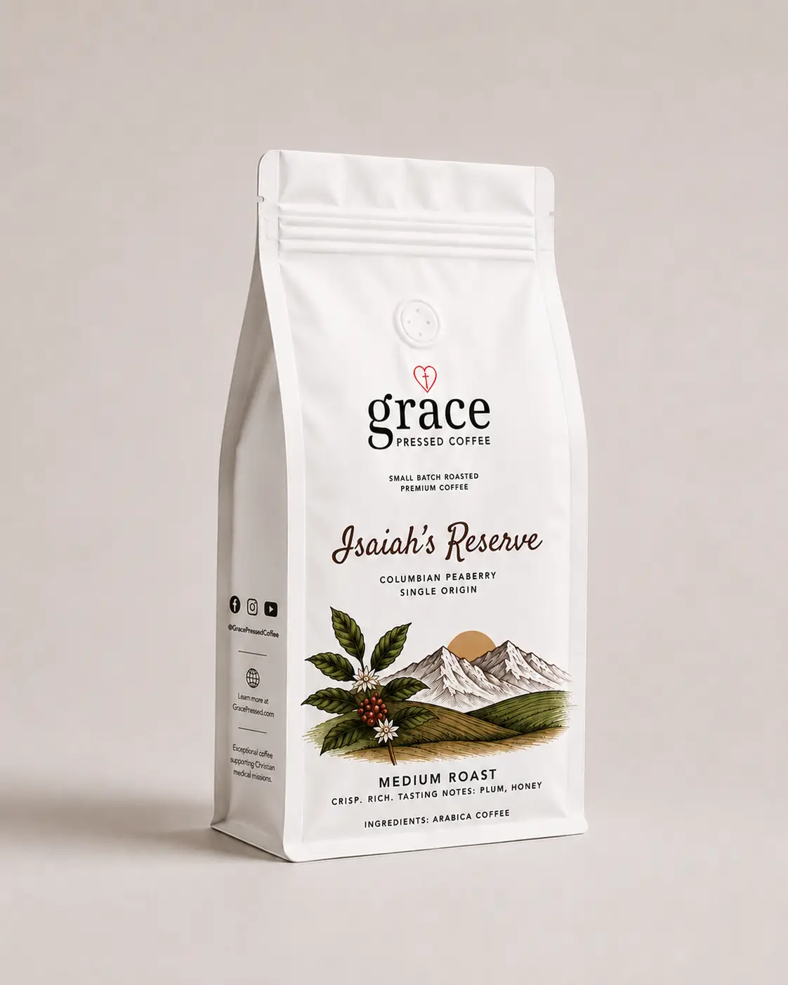 Isaiah's Reserve 12 oz coffee bag, Colombian Peaberry single origin