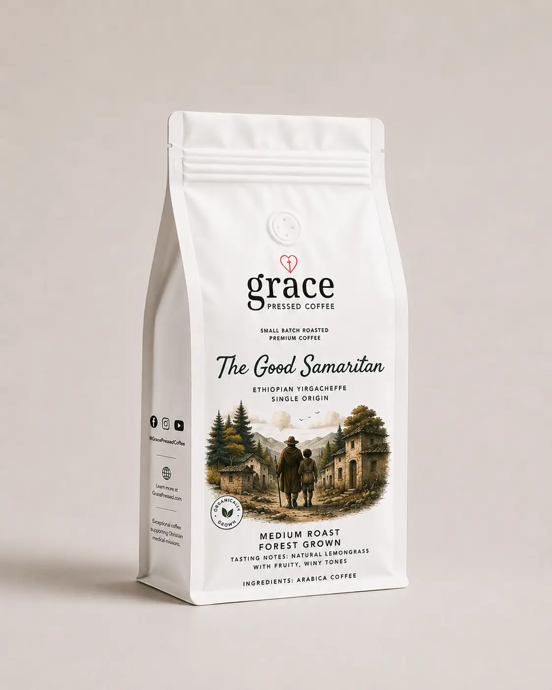 The Good Samaritan 12 oz coffee bag, Ethiopia Yirgacheffe single origin