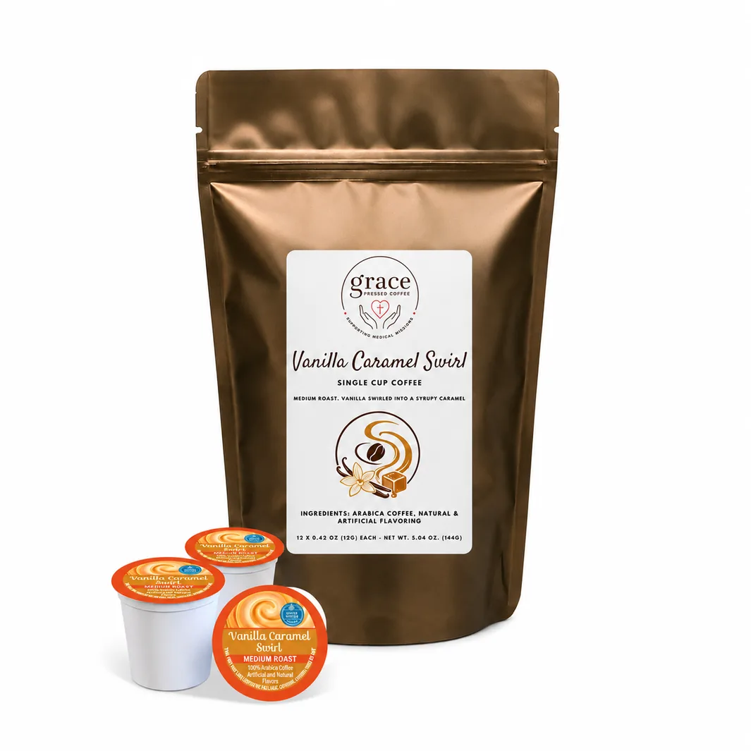 Vanilla Caramel Swirl flavored single-cup coffee pods, 12 count