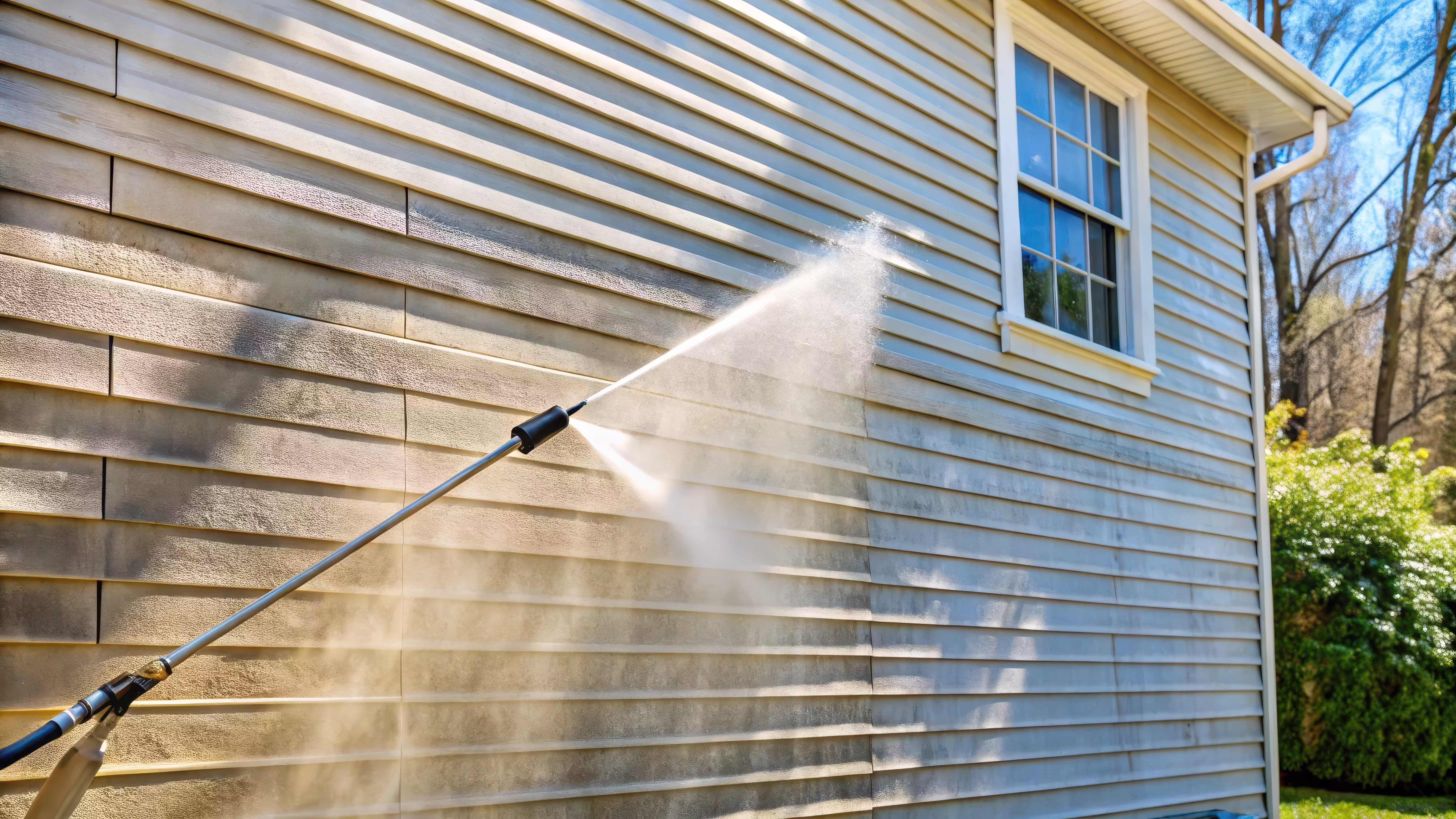 Soft-wash siding cleaning on a NJ home