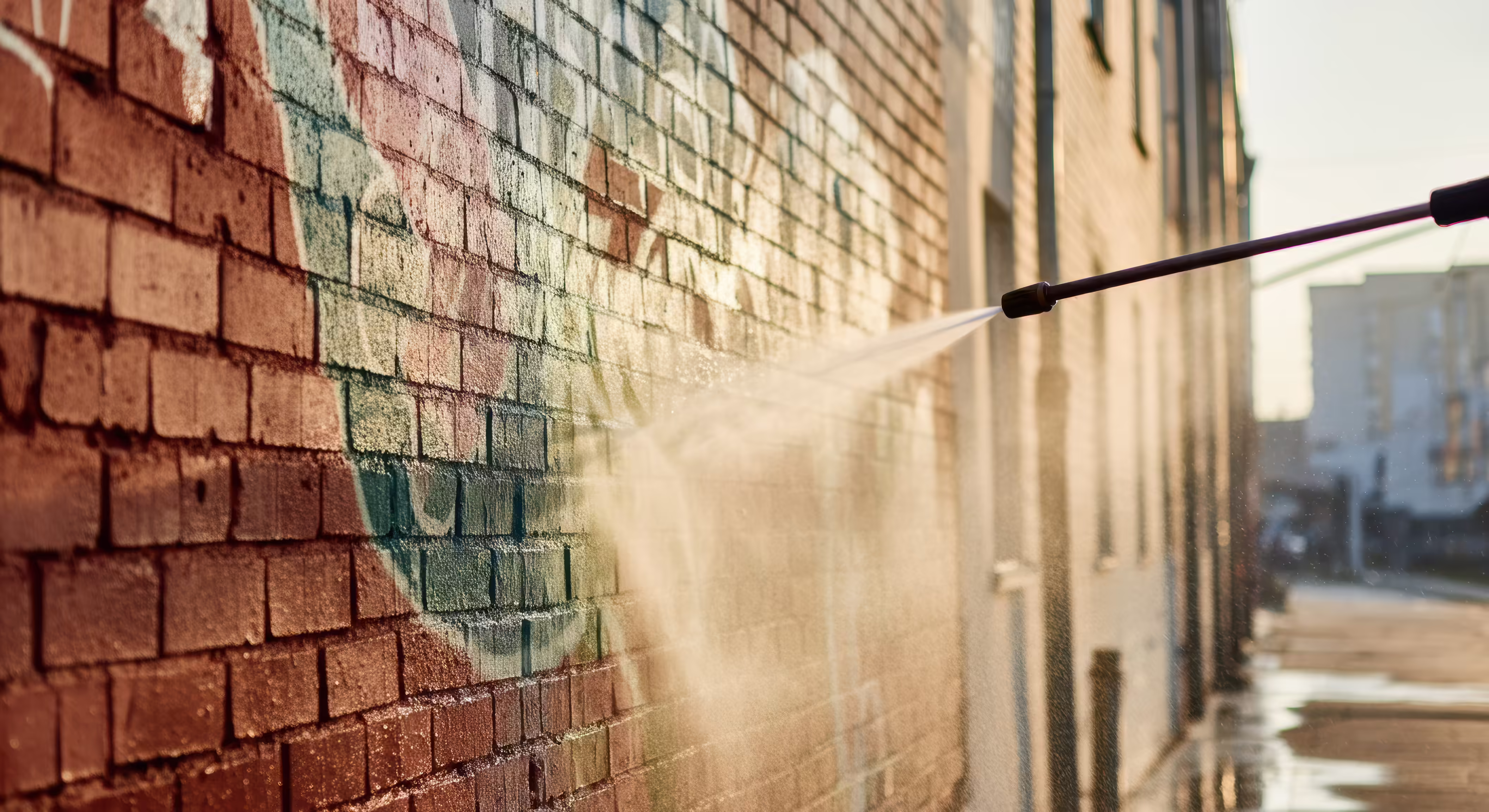 Graffiti removed from brick wall in NJ