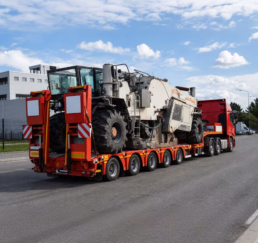 Große Industriemaschine auf einem mehrspurigen Tieflader von ACL Transport