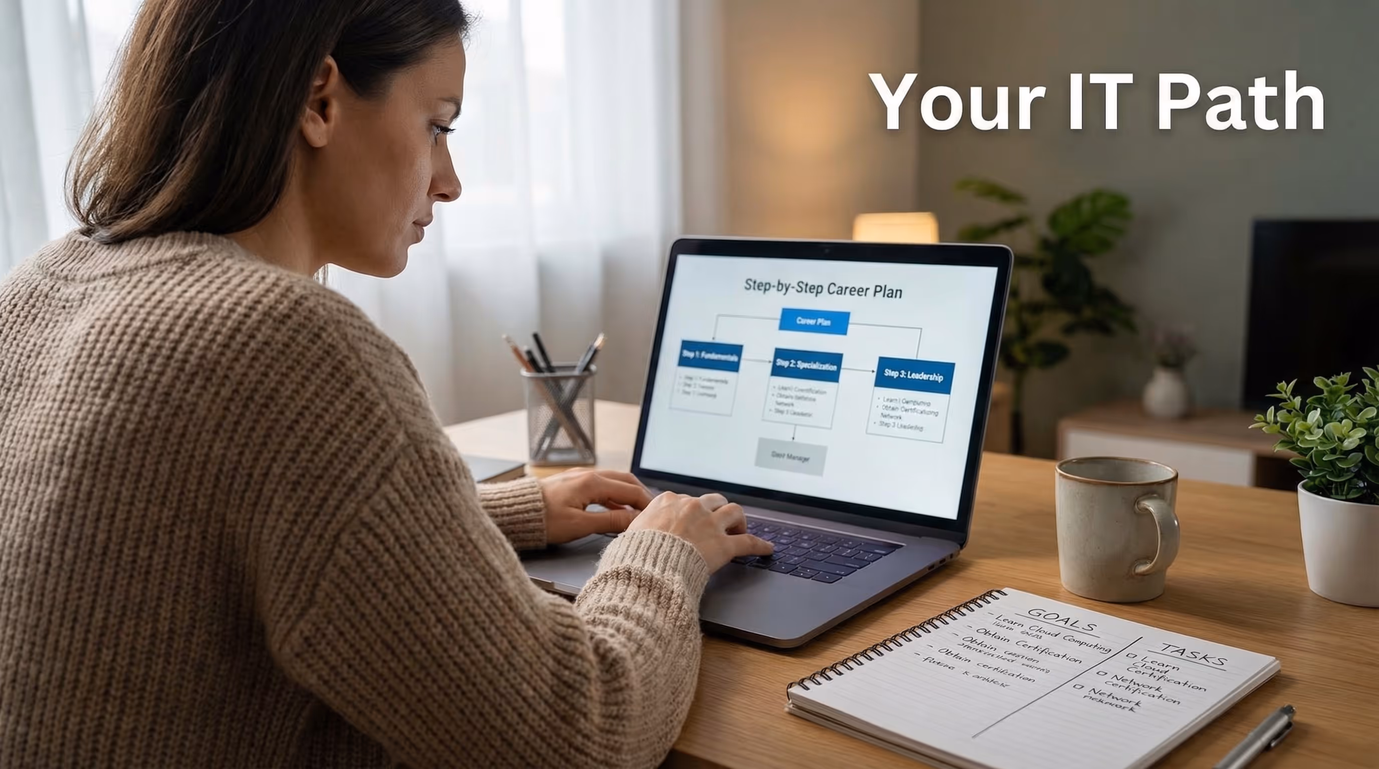 person-reviewing-it-career-steps-on-laptop