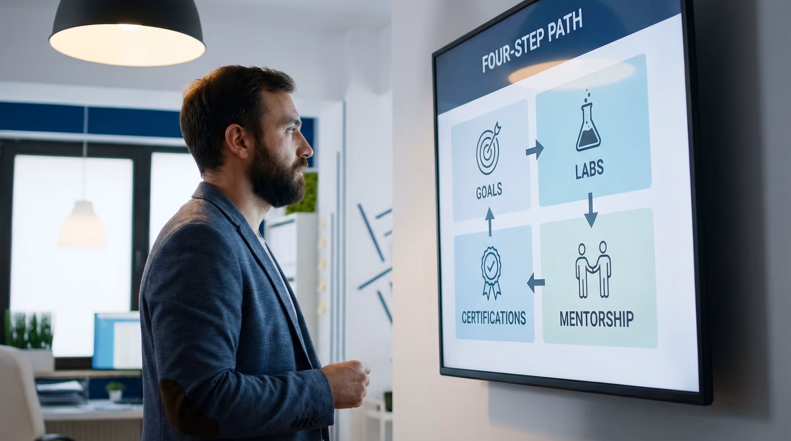 learner-reviewing-it-training-four-step-framework