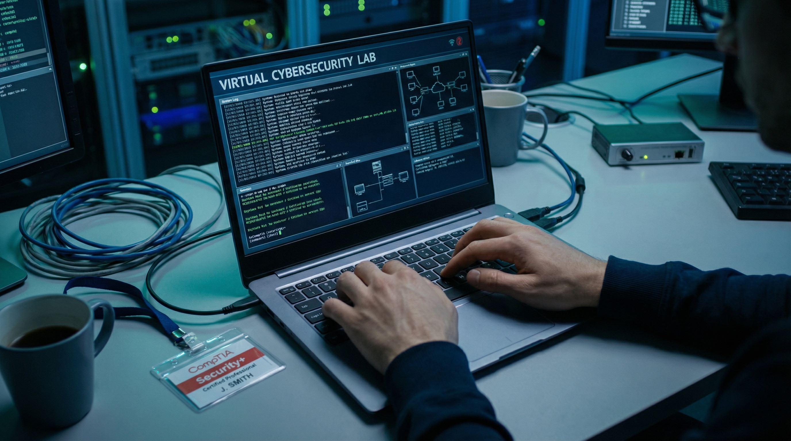 hands-working-in-cybersecurity-lab-with-certification-card
