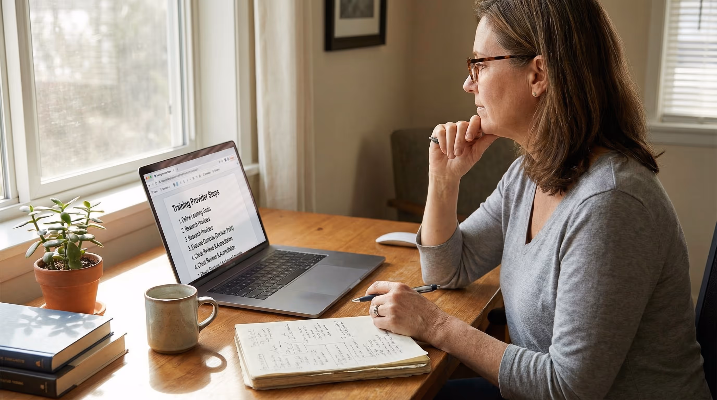 adult-learner-reviewing-step-by-step-it-training-checklist-on-laptop
