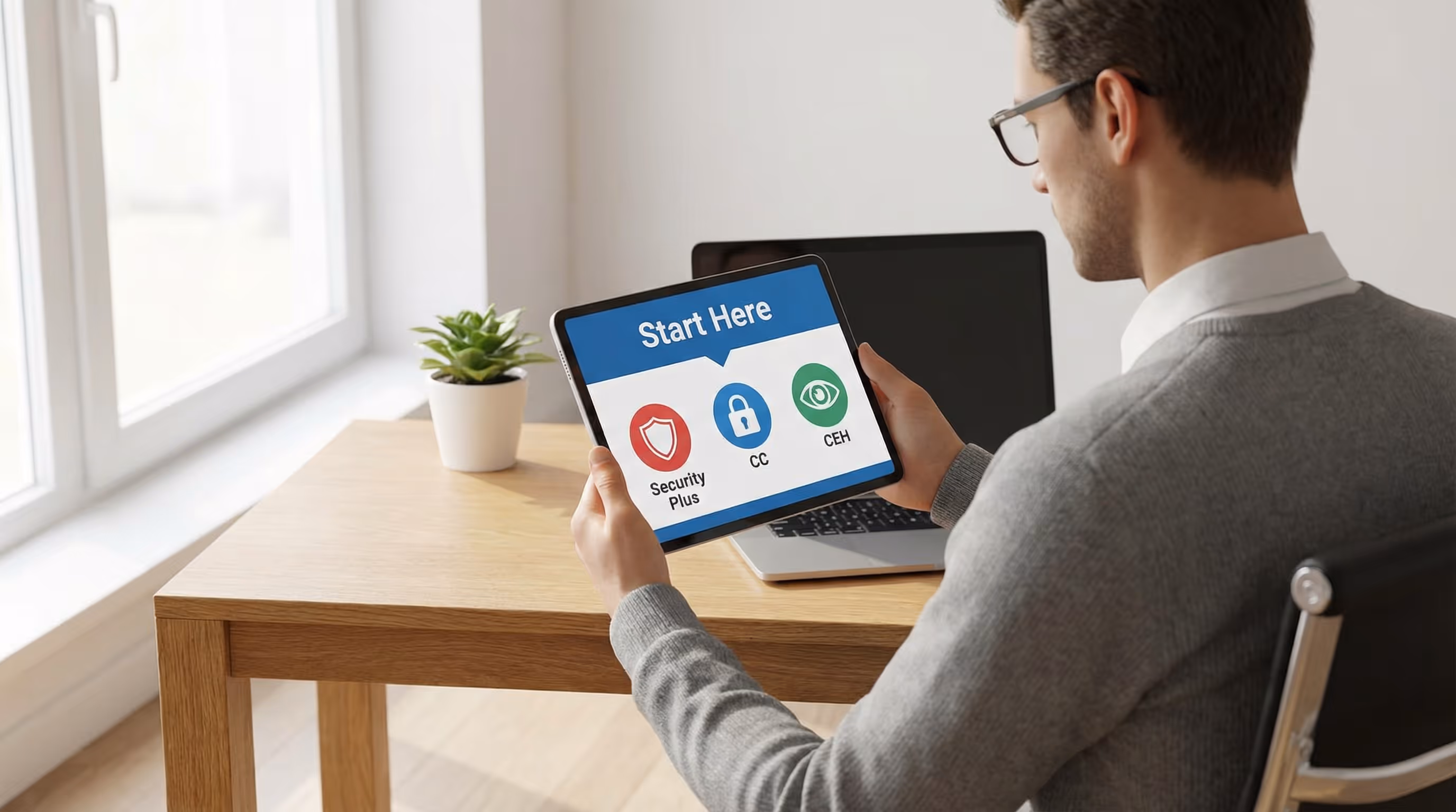person-reviewing-beginner-cybersecurity-certifications-on-tablet