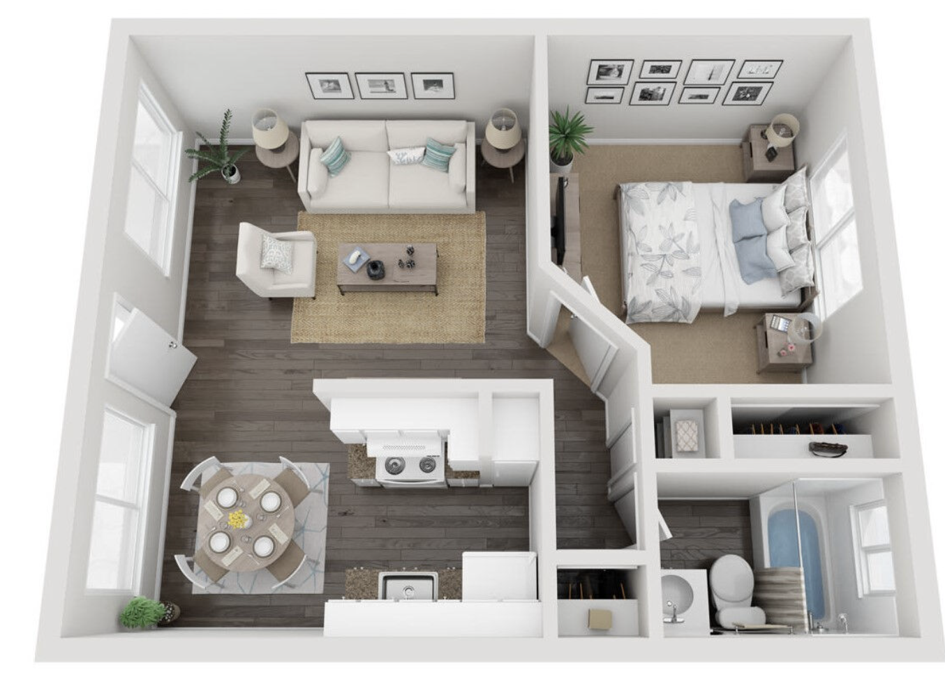 1x1 floor plan layout