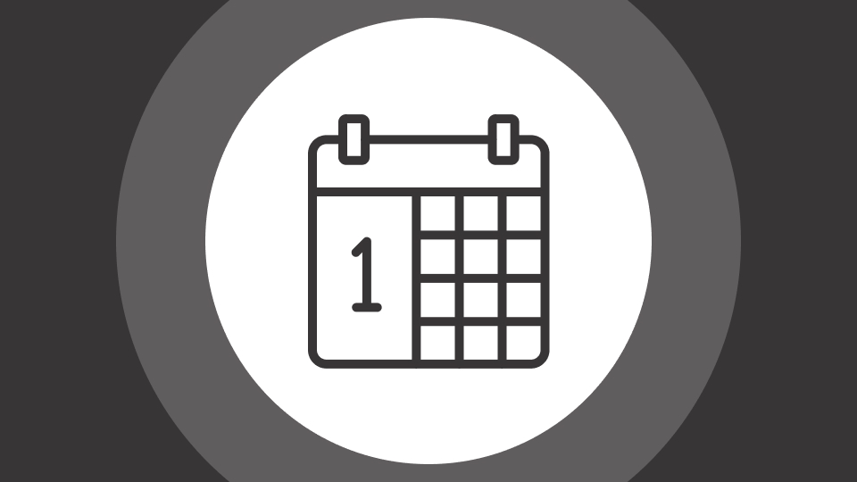 Icon of a calendar inside a white circle against a gray background.