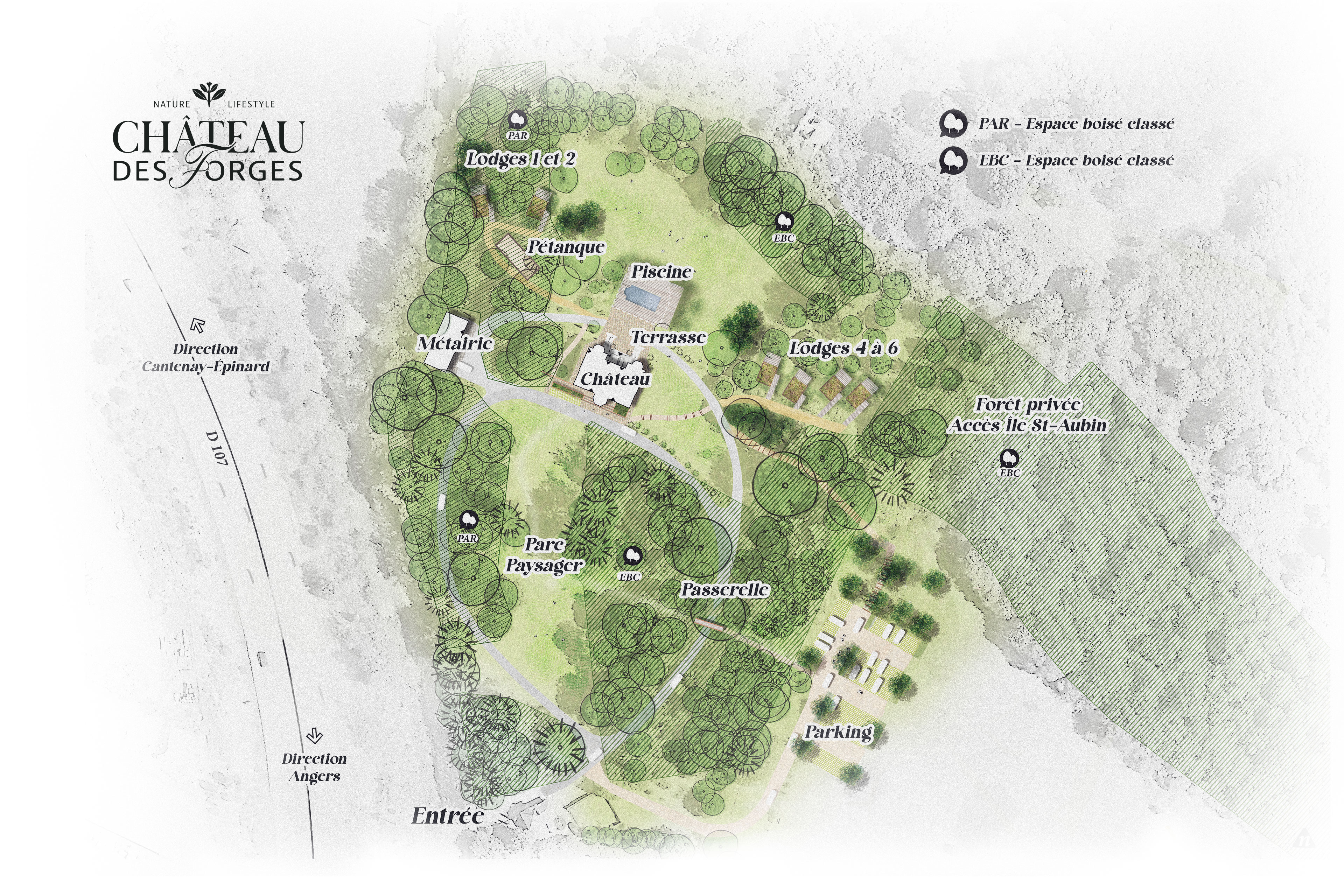 Plan stylisé du domaine du Château des Forges, Hôte Nature & Lifestyle à Angers