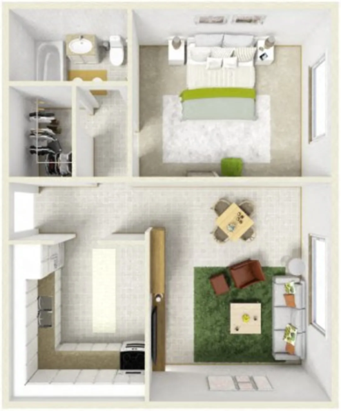 1x1 Floor plan layout