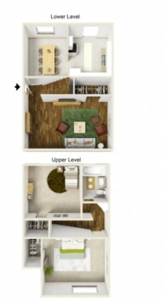 2x1 Townhome upper and lower levels Floor plan layout