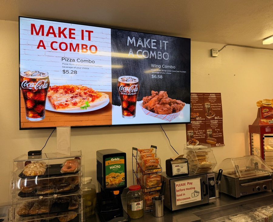 After: make it a combo slides on a TV at a convenience store