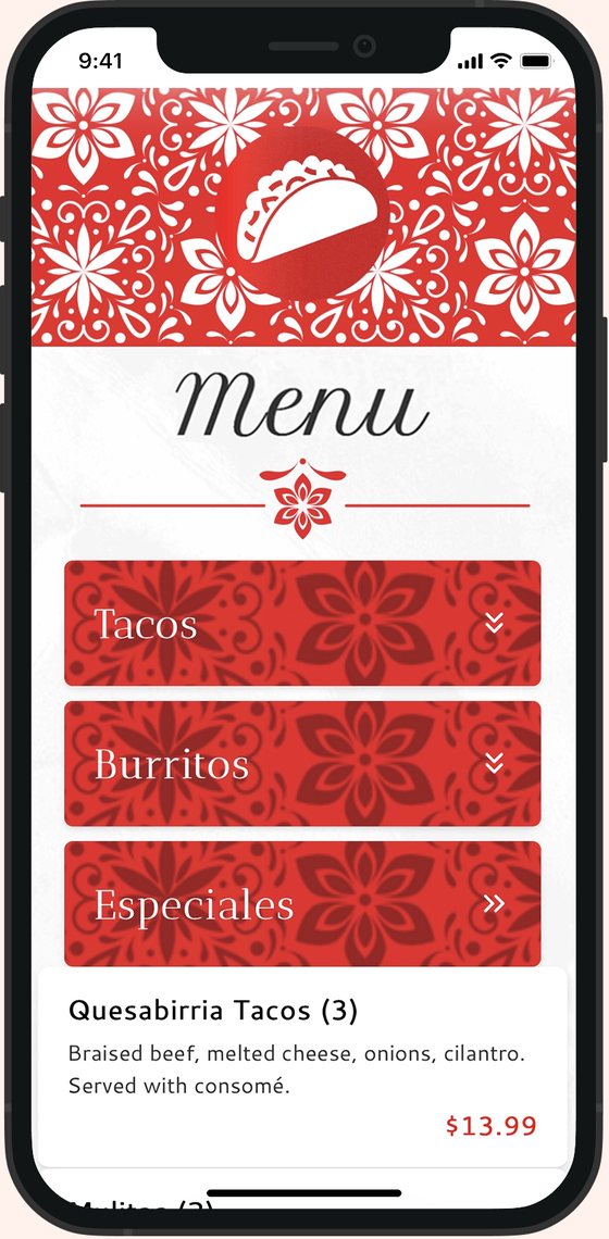 The same taqueria's QR menu on a phone