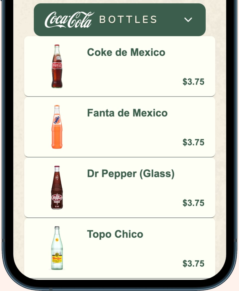 Thistle Cafe's QR menu on a phone: the Bottles section, each drink with a photo and one clear price