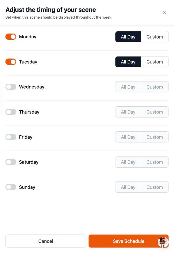 Scene schedule with a switch for each day
