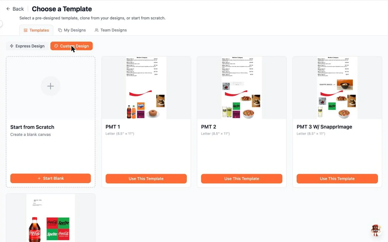Print menu templates