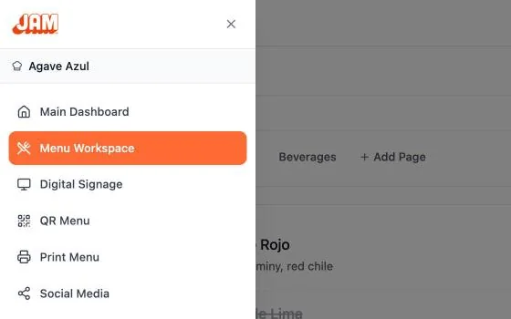 The app sidebar