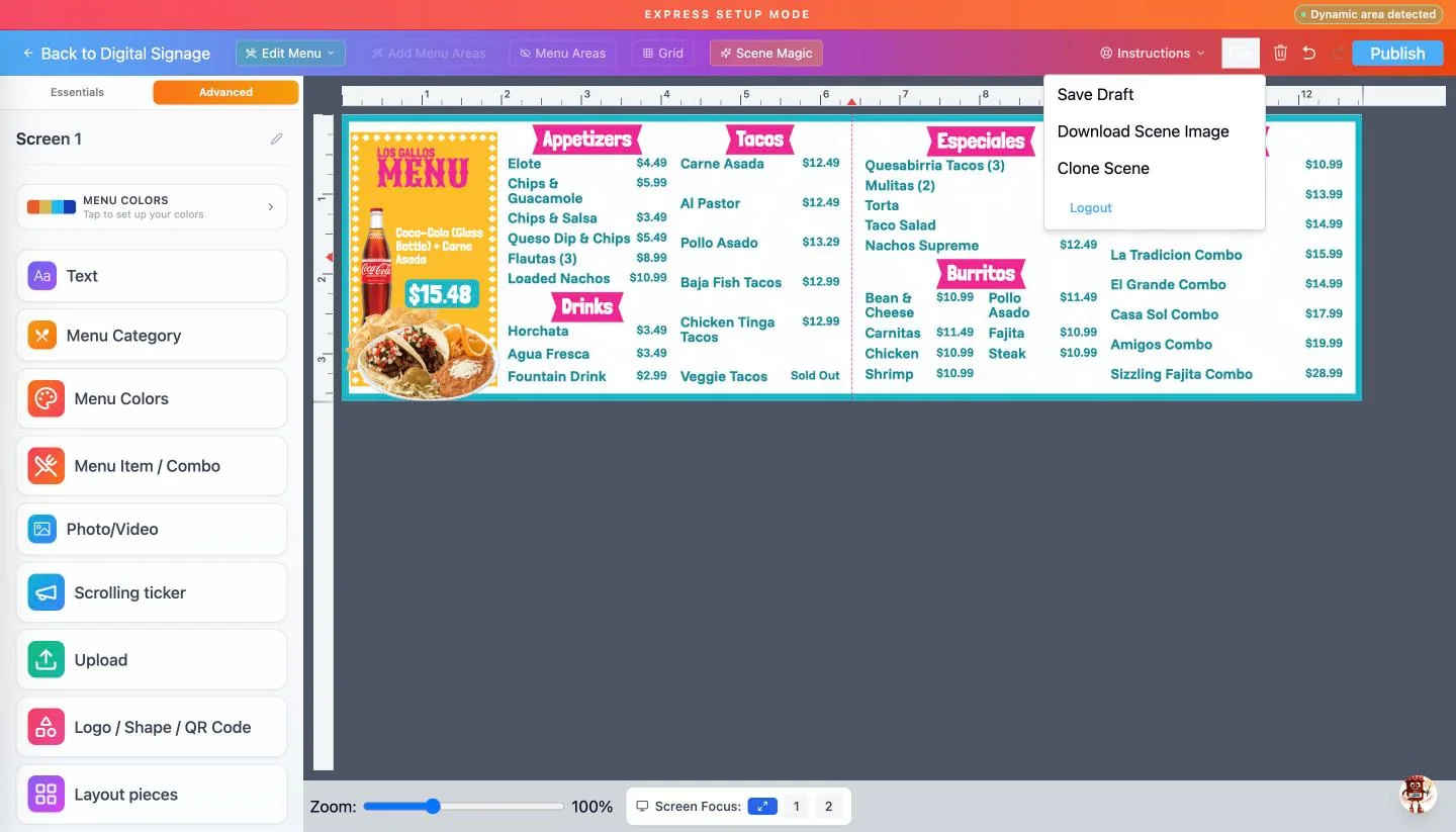 Advanced tools and the File menu