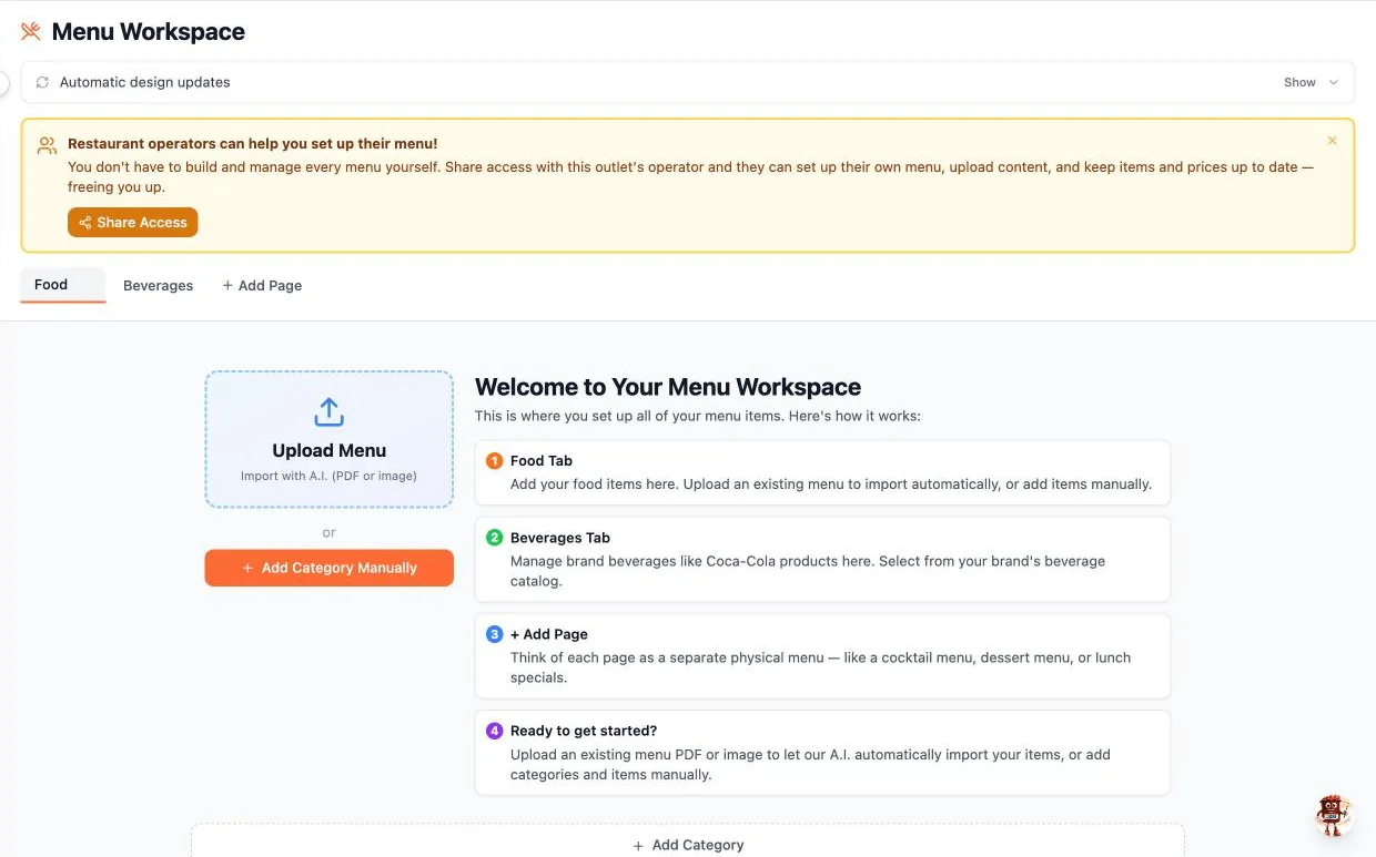Upload your menu